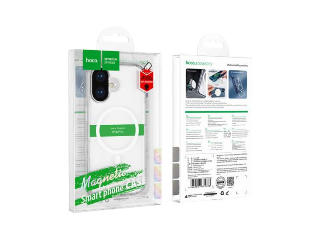 Hoco Magnetic Case for iPhone 16 - Transparent, Wireless Charging Hoco Magnetic Case for iPhone 16 - Transparent, Wireless Charging